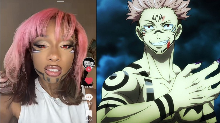 Megan Thee Stallion cosplaying as Sukuna from Jujutsu Kaisen