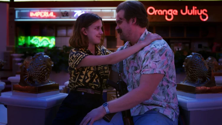 Millie Bobby Brown and David Harbour in Stranger Things