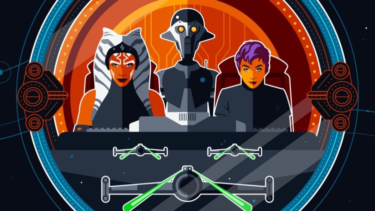 The official Star Wars: Ahsoka poster, featuring Huyang, Ahsoka, and Sabine