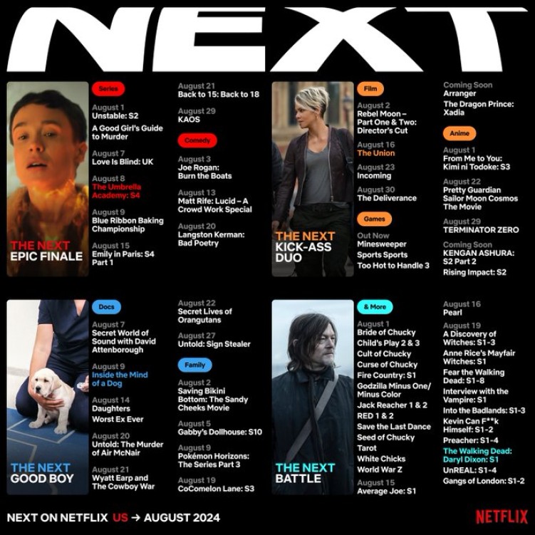 New Movies and TV Shows Coming to Netflix in August 2024