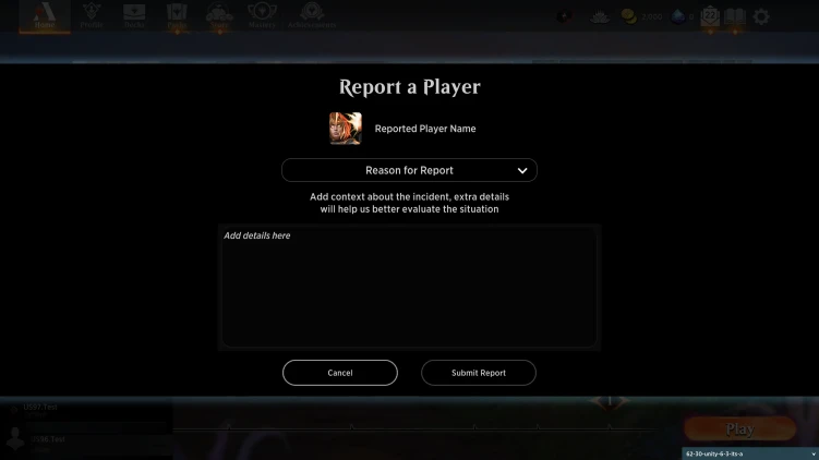 In-game player reporting in MTG Arena