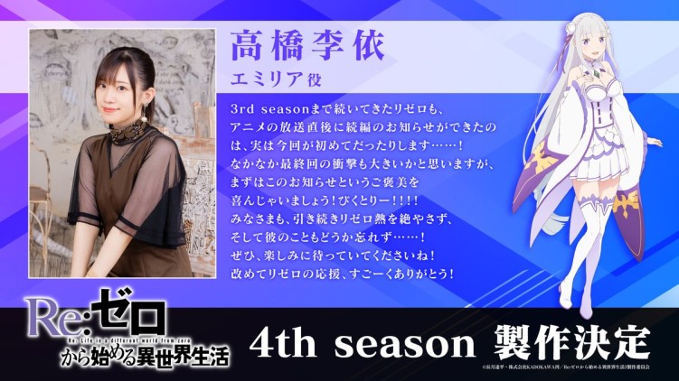 Re:ZERO Season 4 voice cast comment