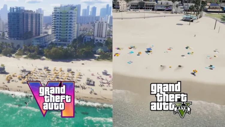 split image taken from GTA 6 trailer and fan-made trailer