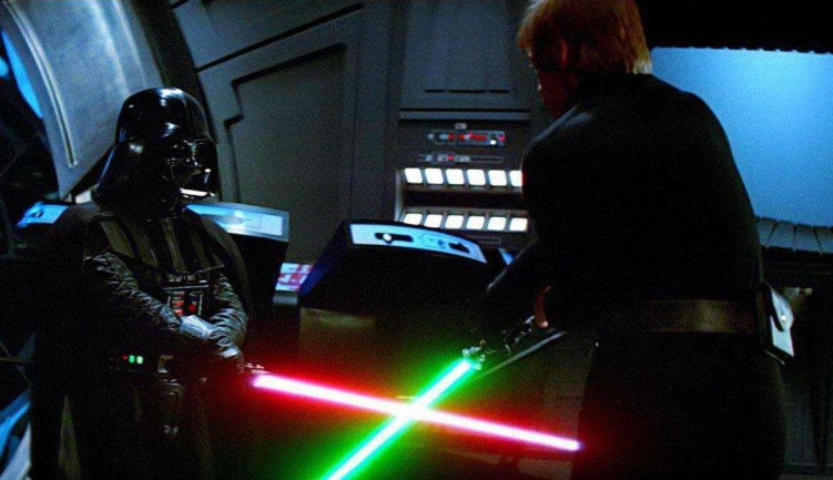 Darth Vader and Luke Skywalker's lightsaber duel in Return of the Jedi